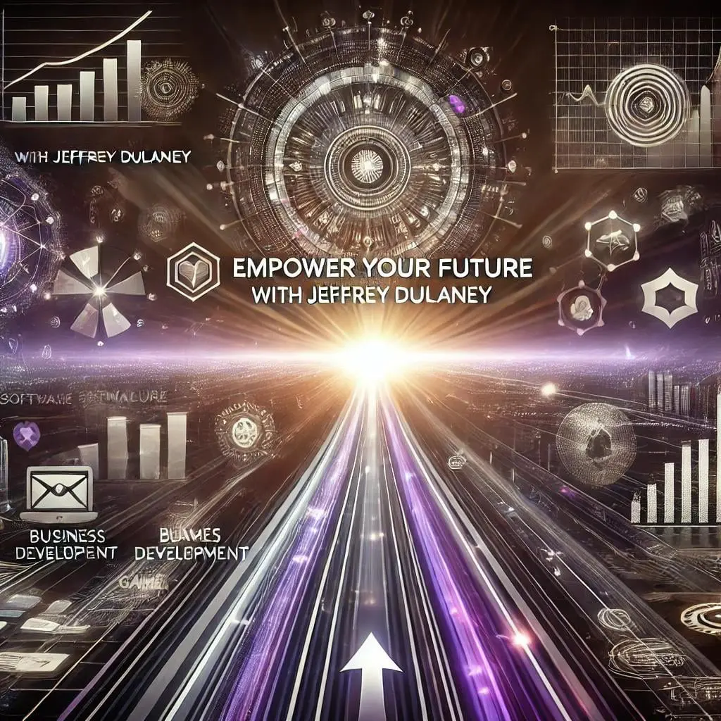 Empower Your Future with Jeffrey Dulaney - Modern tech-inspired image with glowing pathway and purple theme.